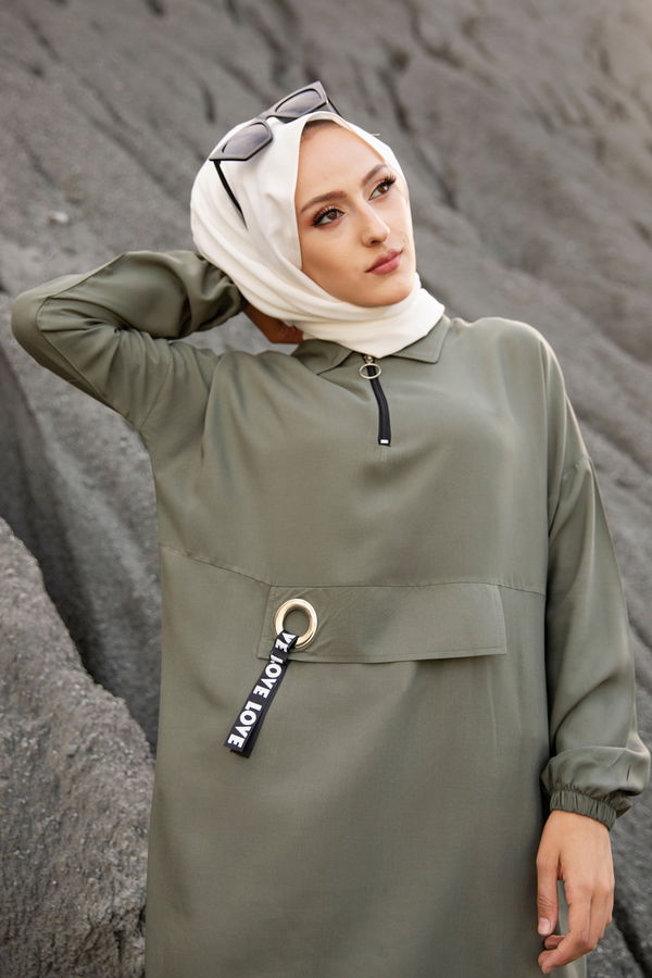 Düz Gömlek Yaka Kadın Haki 3276 TUNIK - 3276 HAKİ