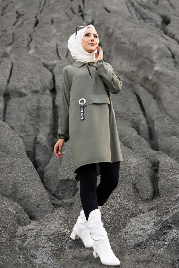 Düz Gömlek Yaka Kadın Haki 3276 TUNIK - 3276 HAKİ