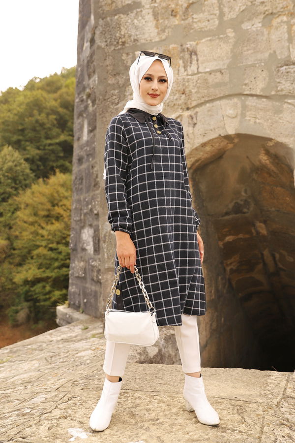 Düz Gömlek Yaka Kadın Siyah 3310 TUNIK - Yeşil - 46 - 3310 SİYAH