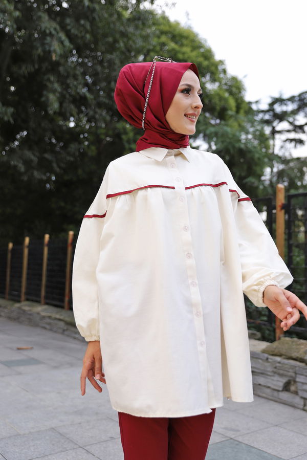 Düz Gömlek Yaka Kadın Bordo TUNIK - 3268 BORDO