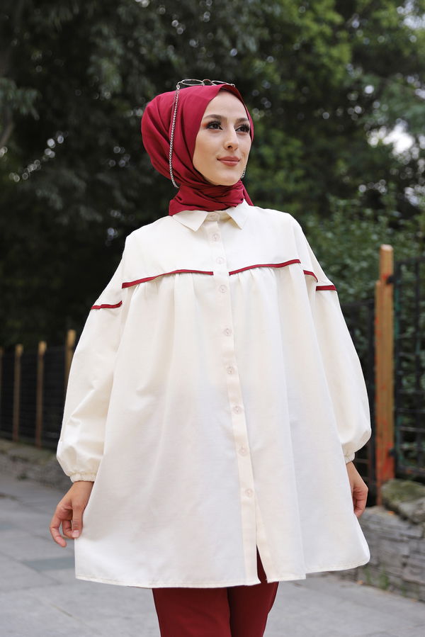 Düz Gömlek Yaka Kadın Bordo TUNIK - 3268 BORDO