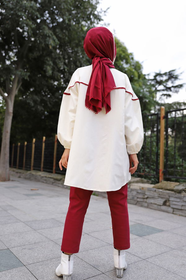 Düz Gömlek Yaka Kadın Bordo TUNIK - 3268 BORDO