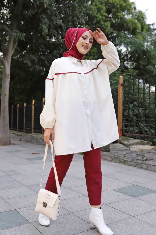 Düz Gömlek Yaka Kadın Bordo TUNIK - 3268 BORDO