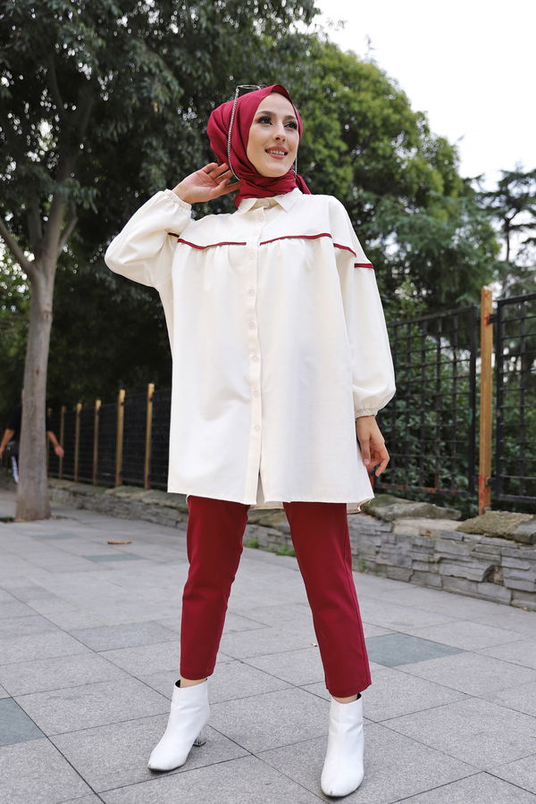 Düz Gömlek Yaka Kadın Bordo TUNIK - 3268 BORDO