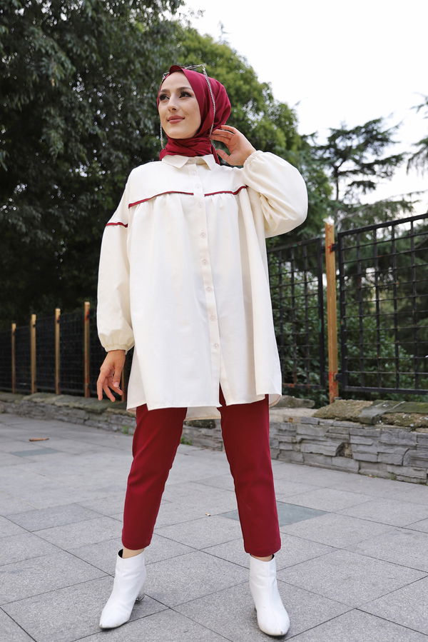 Düz Gömlek Yaka Kadın Bordo TUNIK - 3268 BORDO