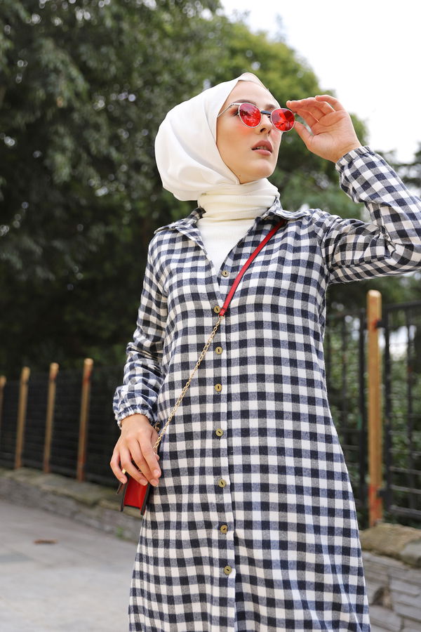 Düz Gömlek Yaka Kadın Antrasit TUNIK - 3294