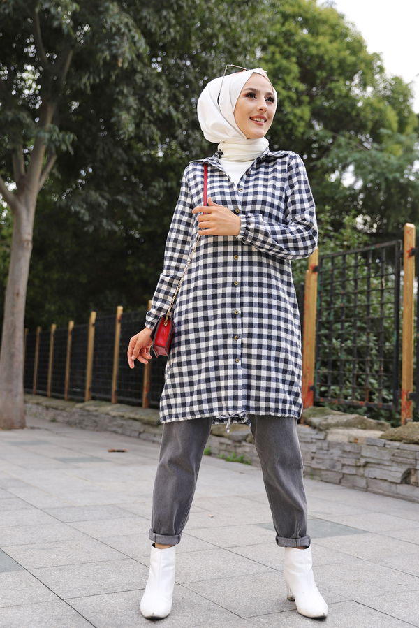 Düz Gömlek Yaka Kadın Antrasit TUNIK - 3294