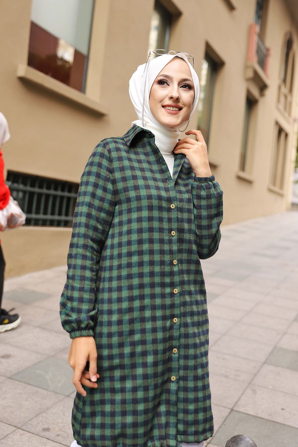 Düz Gömlek Yaka Kadın Yeşil TUNIK - 3294