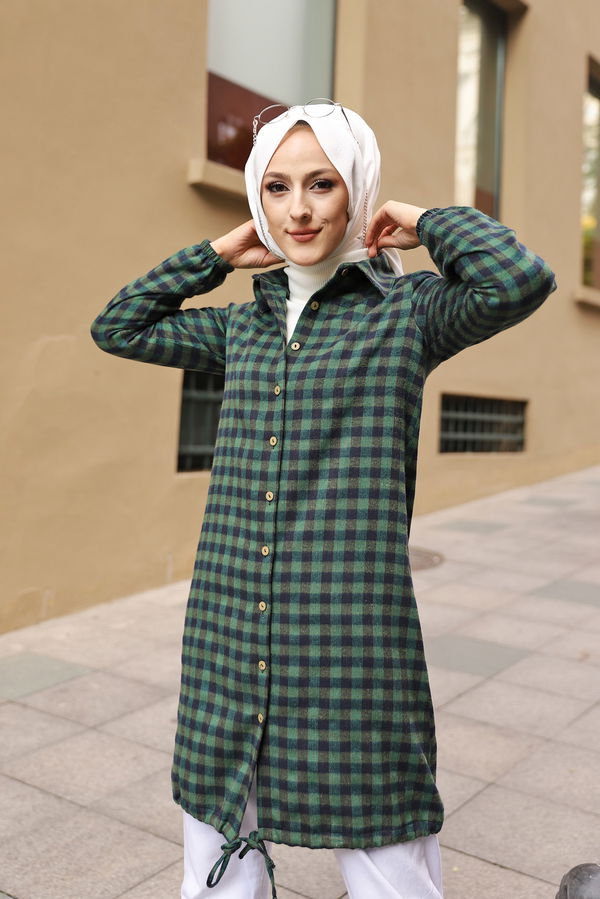 Düz Gömlek Yaka Kadın Yeşil TUNIK - 3294