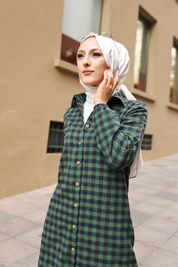 Düz Gömlek Yaka Kadın Yeşil TUNIK - 3294