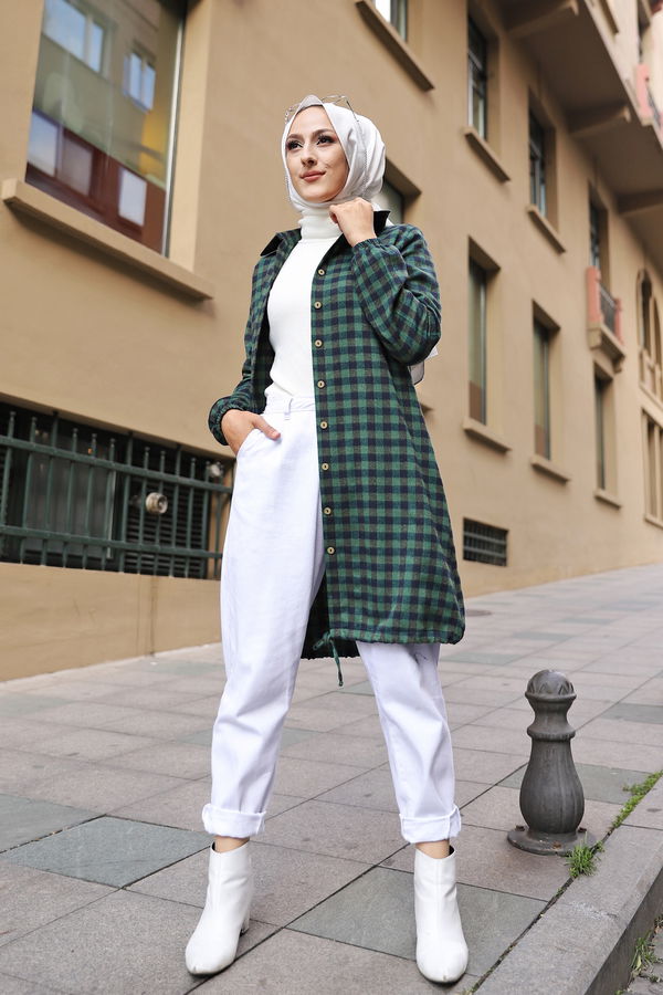 Düz Gömlek Yaka Kadın Yeşil TUNIK - 3294