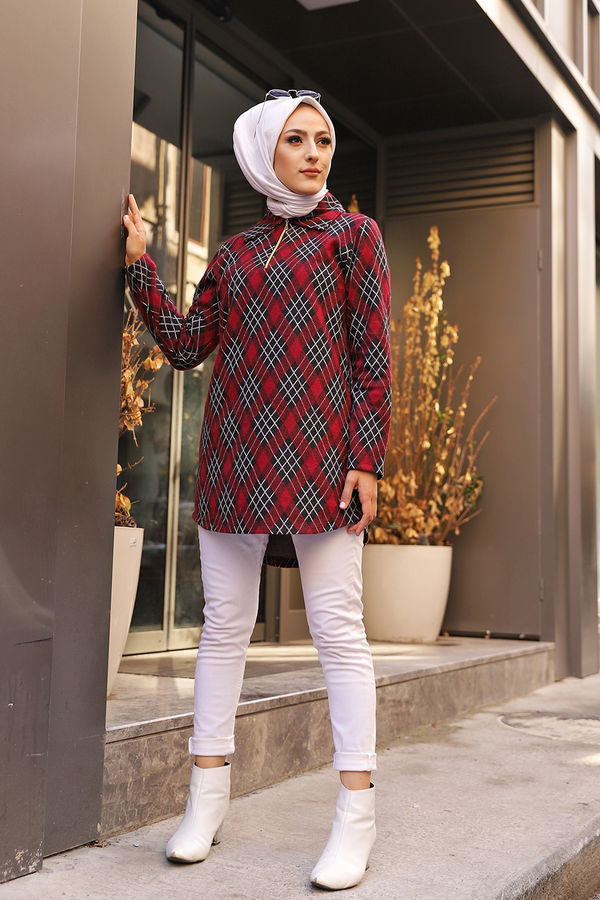 Düz Gömlek Yaka Kadın Bordo 3345 TUNIK - 3345 BORDO