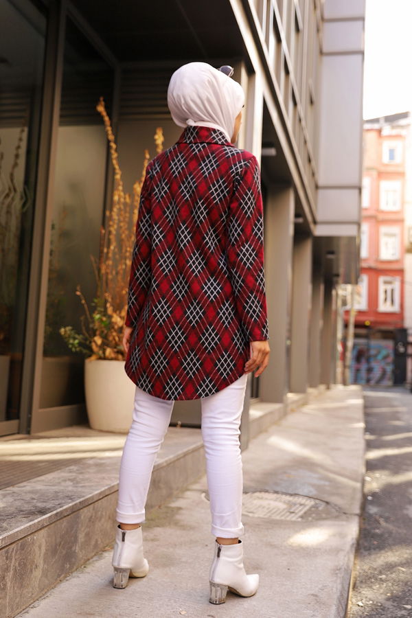 Düz Gömlek Yaka Kadın Bordo 3345 TUNIK - 3345 BORDO