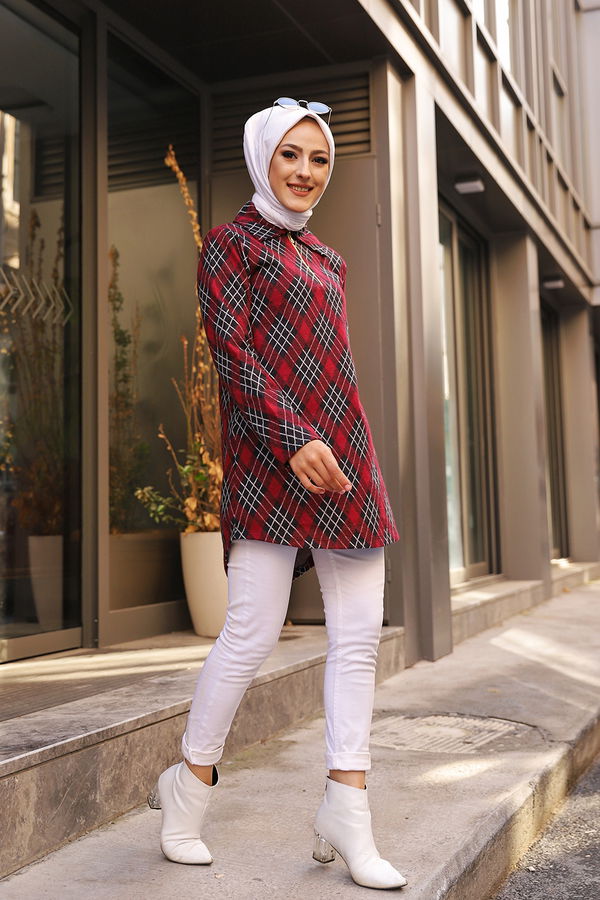 Düz Gömlek Yaka Kadın Bordo 3345 TUNIK - 3345 BORDO