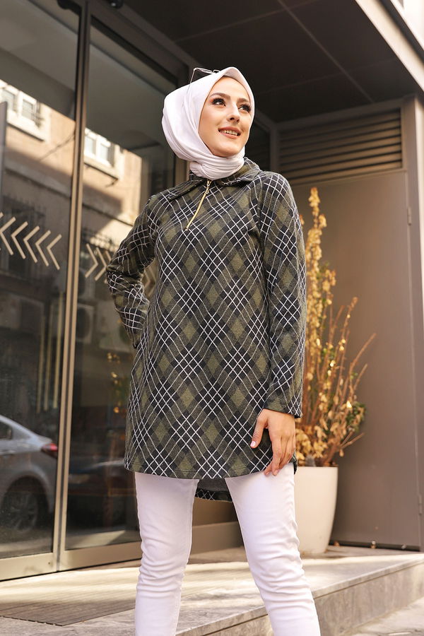Düz Gömlek Yaka Kadın Haki 3345 TUNIK - 3345 HAKİ