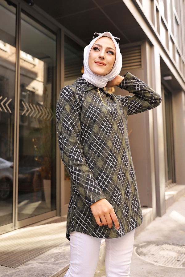 Düz Gömlek Yaka Kadın Haki 3345 TUNIK - 3345 HAKİ