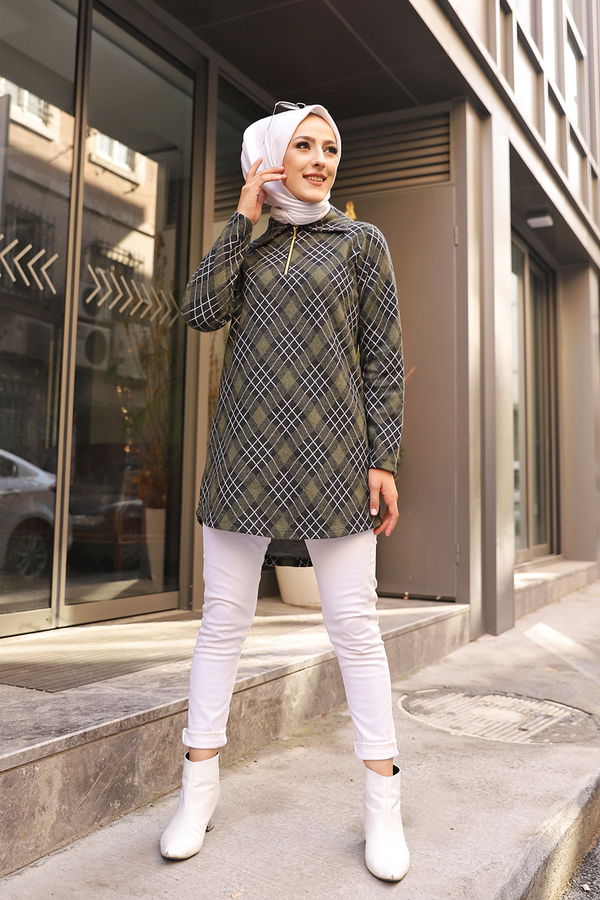 Düz Gömlek Yaka Kadın Haki 3345 TUNIK - 3345 HAKİ