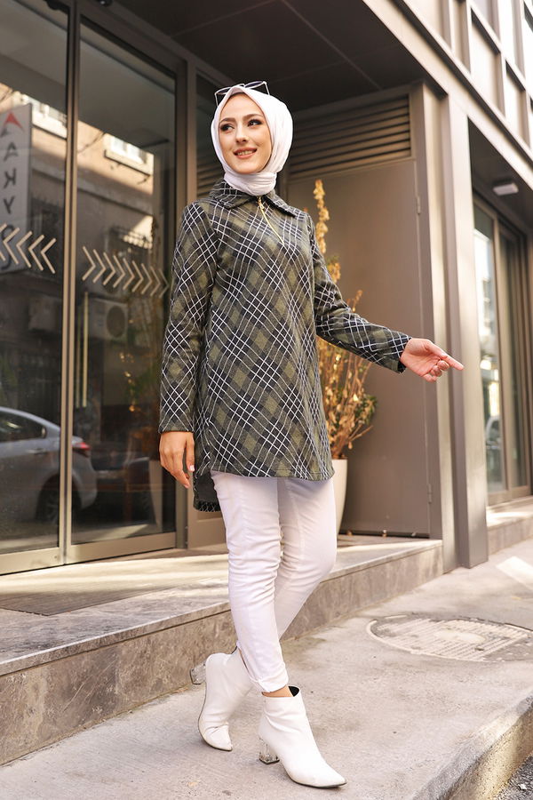 Düz Gömlek Yaka Kadın Haki 3345 TUNIK - 3345 HAKİ