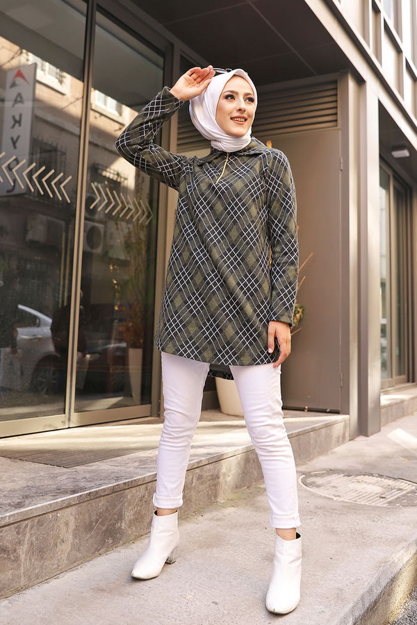 Düz Gömlek Yaka Kadın Haki 3345 TUNIK - 3345 HAKİ
