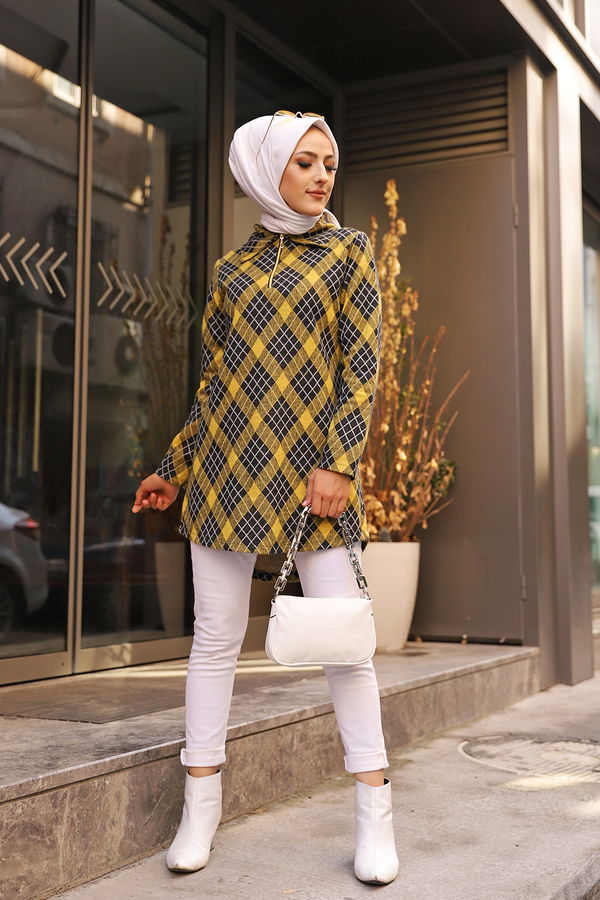 Düz Gömlek Yaka Kadın Sarı 3345 TUNIK - 3345 Sarı