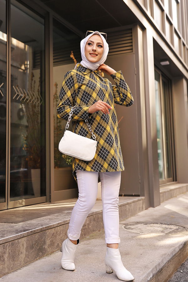 Düz Gömlek Yaka Kadın Sarı 3345 TUNIK - 3345 Sarı
