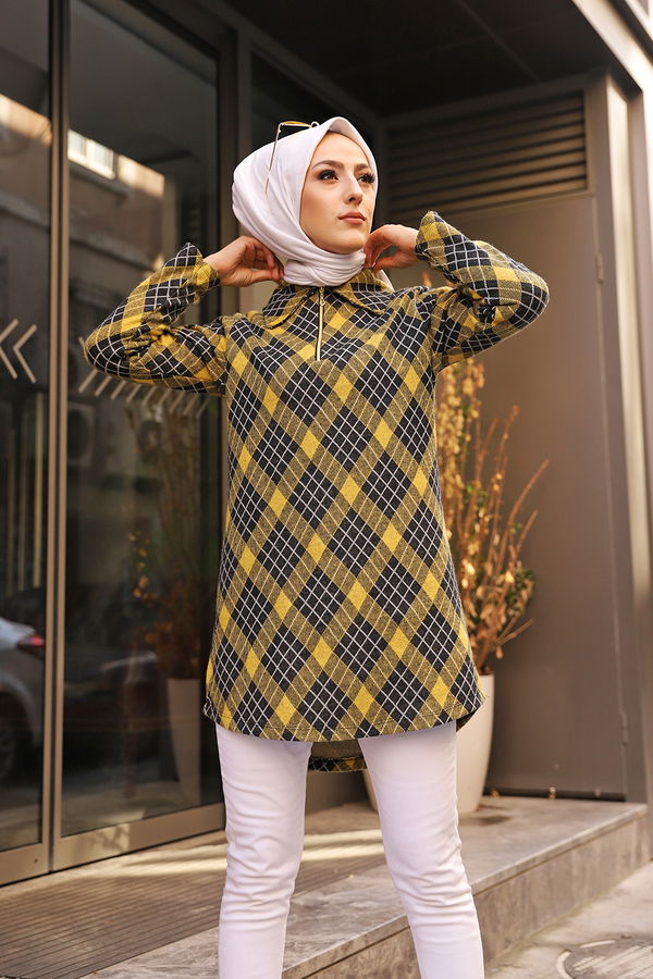 Düz Gömlek Yaka Kadın Sarı 3345 TUNIK - 3345 Sarı
