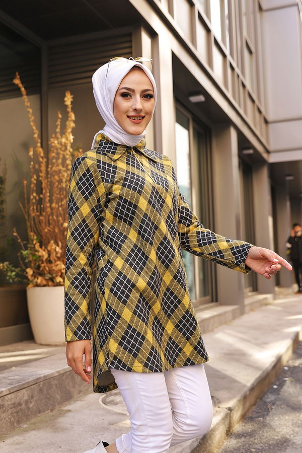 Düz Gömlek Yaka Kadın Sarı 3345 TUNIK - 3345 Sarı