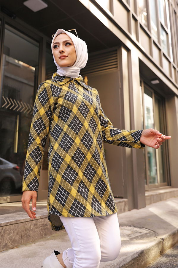 Düz Gömlek Yaka Kadın Sarı 3345 TUNIK - 3345 Sarı