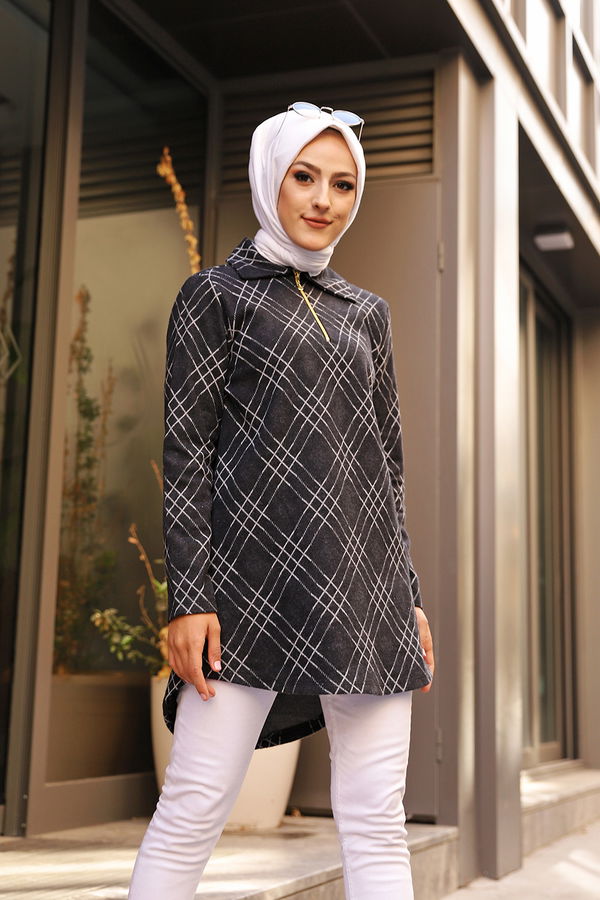 Düz Gömlek Yaka Kadın Siyah 3345 TUNIK - 3345 SİYAH