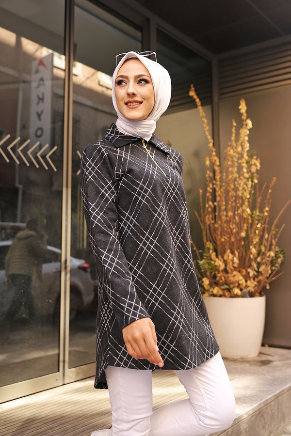 Düz Gömlek Yaka Kadın Siyah 3345 TUNIK - 3345 SİYAH
