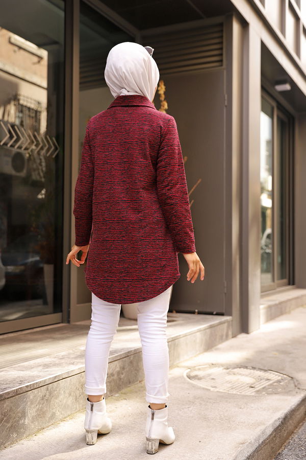 Düz Gömlek Yaka Kadın Bordo 8629 TUNIK - 8629 BORDO