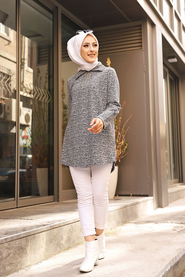 Düz Gömlek Yaka Kadın Gri 8629 TUNIK - 8629 GRİ