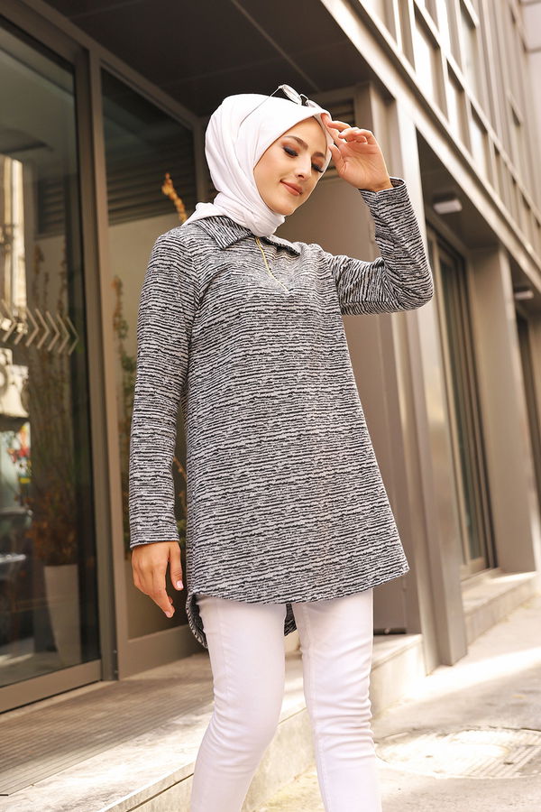 Düz Gömlek Yaka Kadın Gri 8629 TUNIK - 8629 GRİ