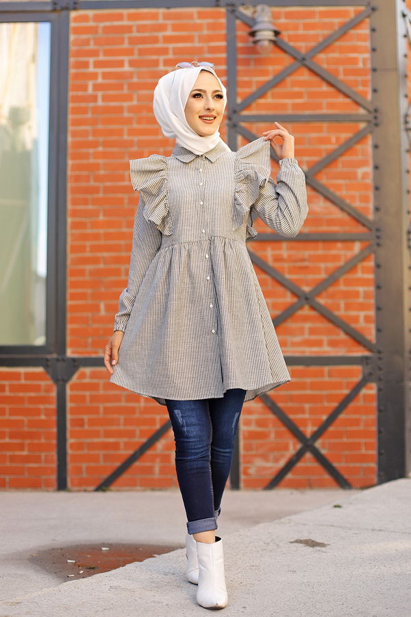 Düz Gömlek Yaka Kadın Ekru 9059 TUNIK - 9059 EKRU