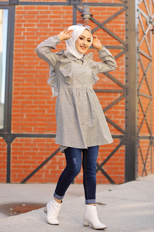 Düz Gömlek Yaka Kadın Ekru 9059 TUNIK - 9059 EKRU
