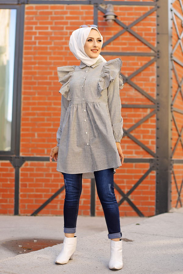 Düz Gömlek Yaka Kadın Ekru 9059 TUNIK - 9059 EKRU