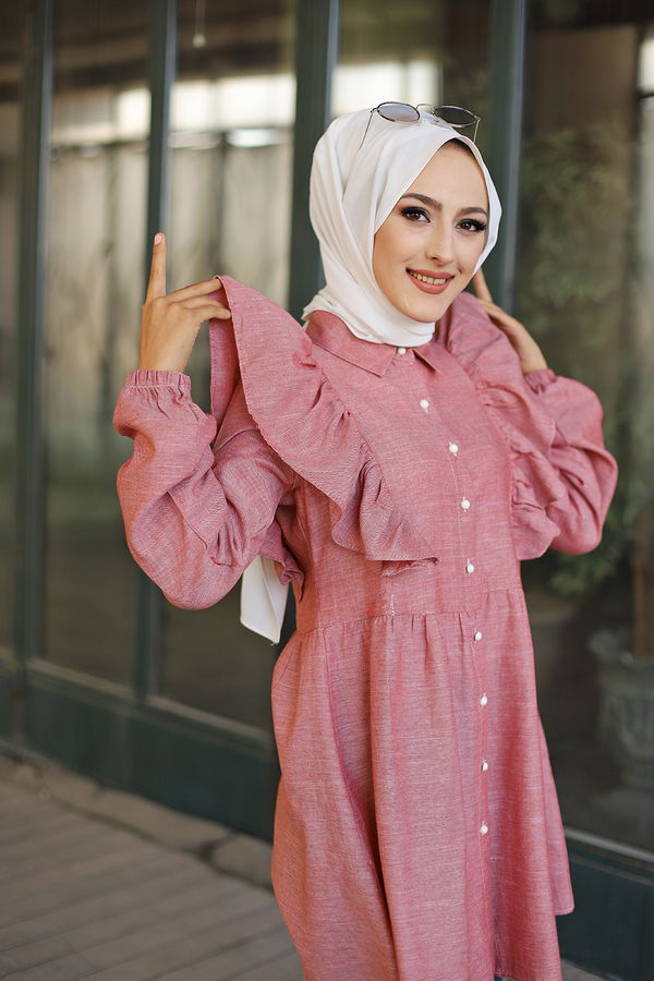Düz Gömlek Yaka Kadın Kiremit 9059 TUNIK - 9059 KİREMİT