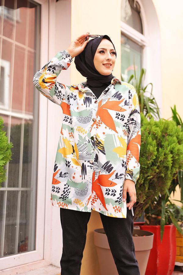 Düz Gömlek Yaka Kadın Kiremit 9067 GOMLEK - 9067 KİREMİT
