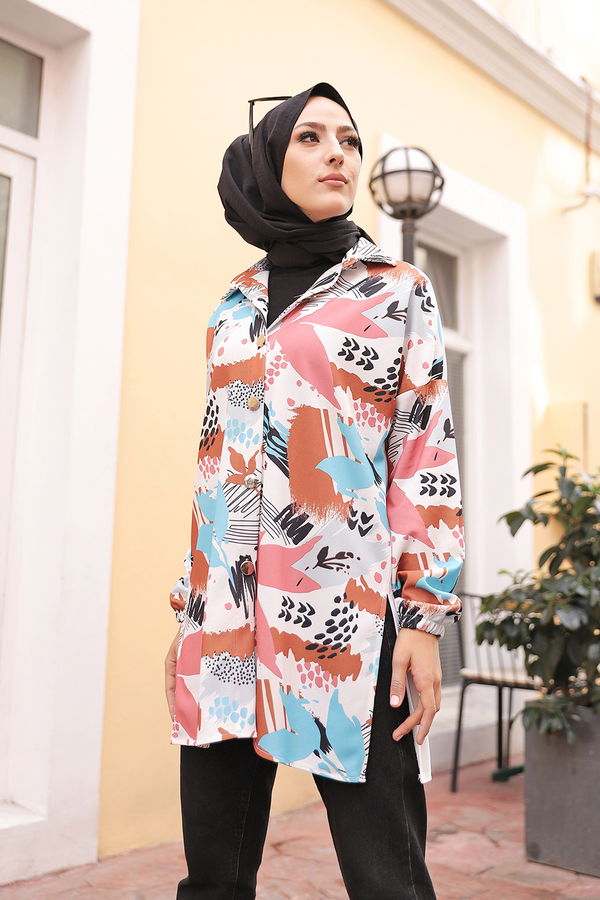 Düz Gömlek Yaka Kadın Pembe 9067 GOMLEK - 9067 PEMBE