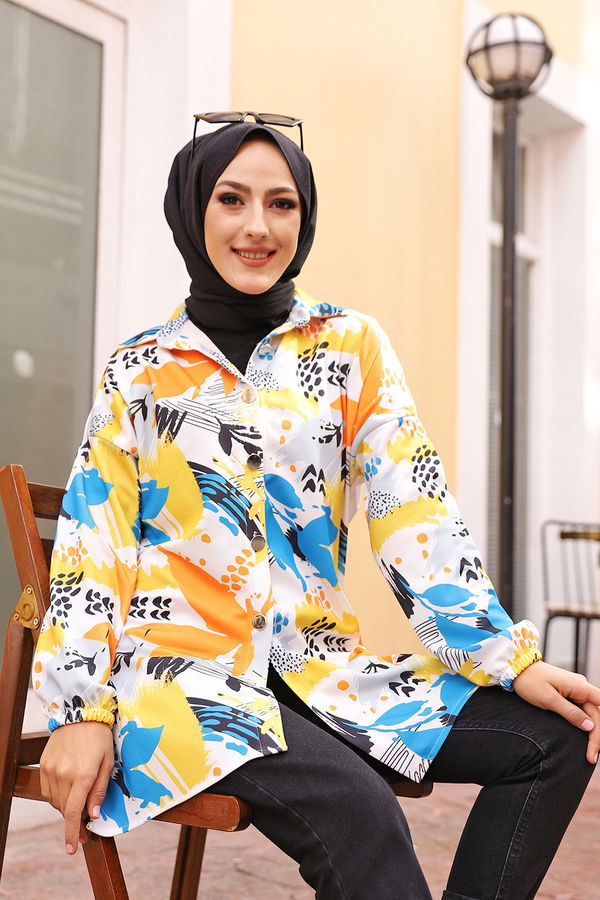 Düz Gömlek Yaka Kadın Mavi 9067 GOMLEK - 9067 MAVİ