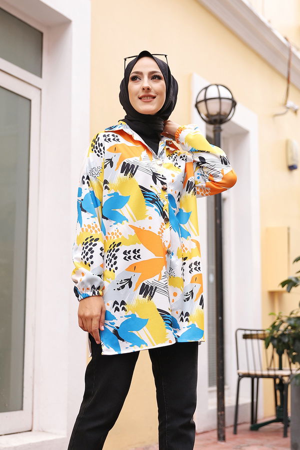 Düz Gömlek Yaka Kadın Mavi 9067 GOMLEK - 9067 MAVİ
