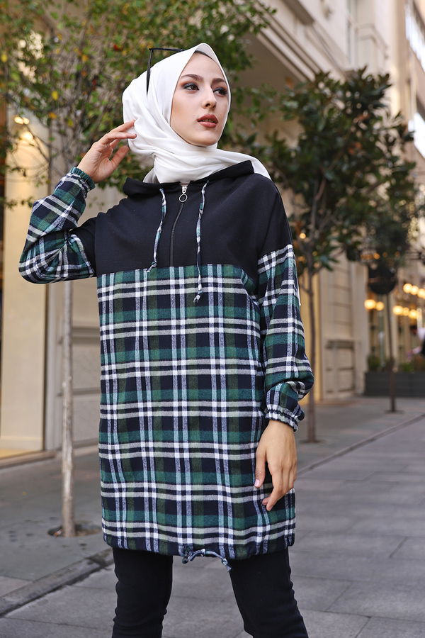 Düz Kapşonlu Yaka Kadın Lacivert KAPSONLU TUNIK - 3300 LACİVERT