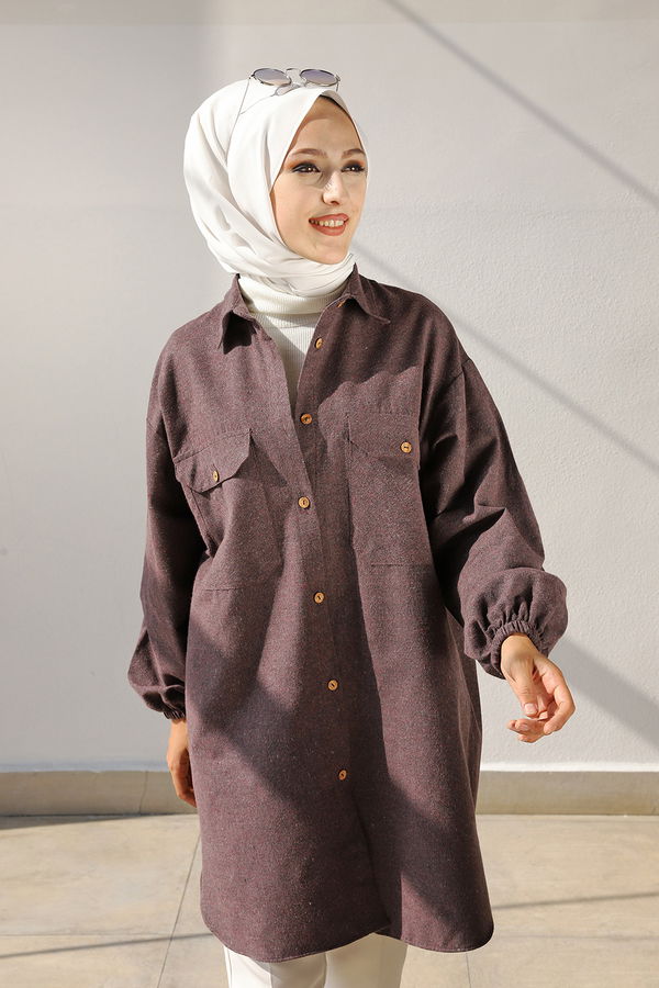 Düz Gömlek Yaka Kadın Bordo TUNIK - 13303