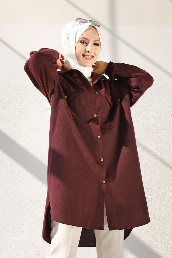 Düz Gömlek Yaka Kadın Bordo TUNIK - 13303 BORDO