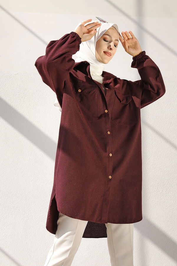 Düz Gömlek Yaka Kadın Bordo TUNIK - 13303 BORDO