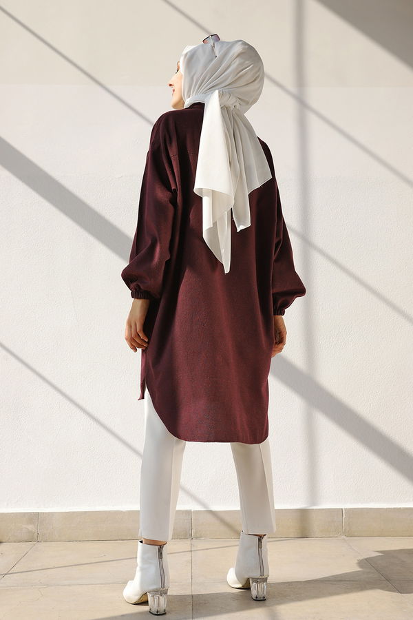 Düz Gömlek Yaka Kadın Bordo TUNIK - 13303 BORDO