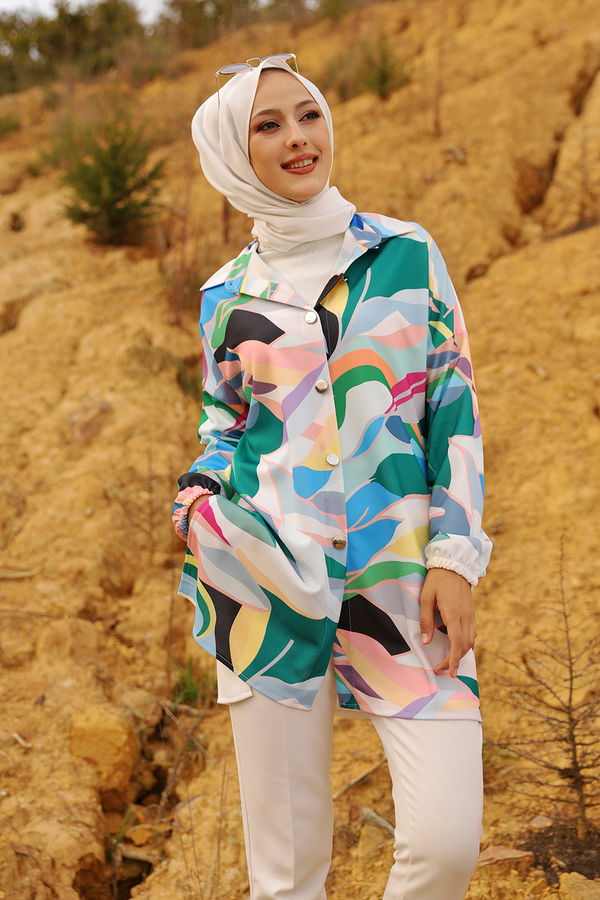 Düz Gömlek Yaka Kadın Pembe 9066 GOMLEK - 9066 PEMBE
