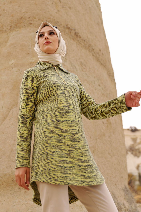 Düz Gömlek Yaka Kadın Sarı 8629 TUNIK - 8629 Sarı