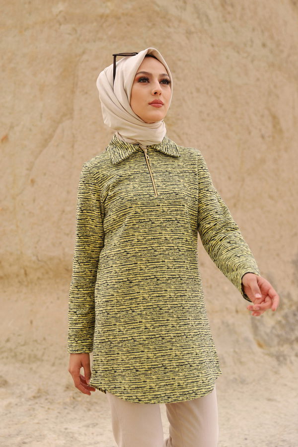 Düz Gömlek Yaka Kadın Sarı 8629 TUNIK - 8629 Sarı