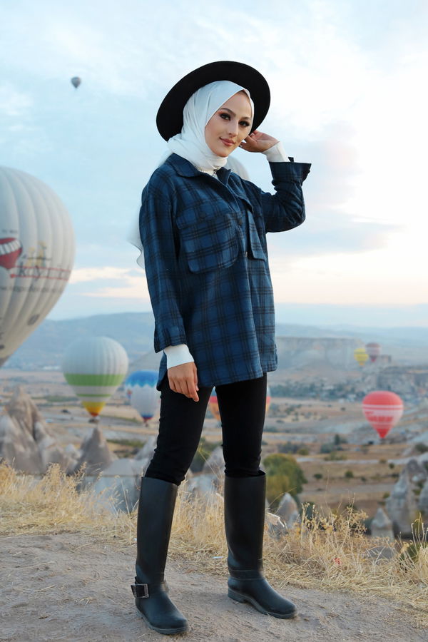 Düz Orta Kadın Lacivert Gomlek - 13200 LACİVERT